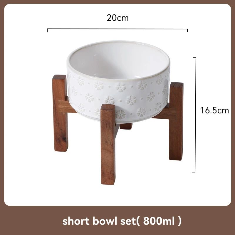 Elevated Ceramic Dog Bowl Set With Wooden Stand AntiSlip Double Food Water Feeder For Medium Large 11