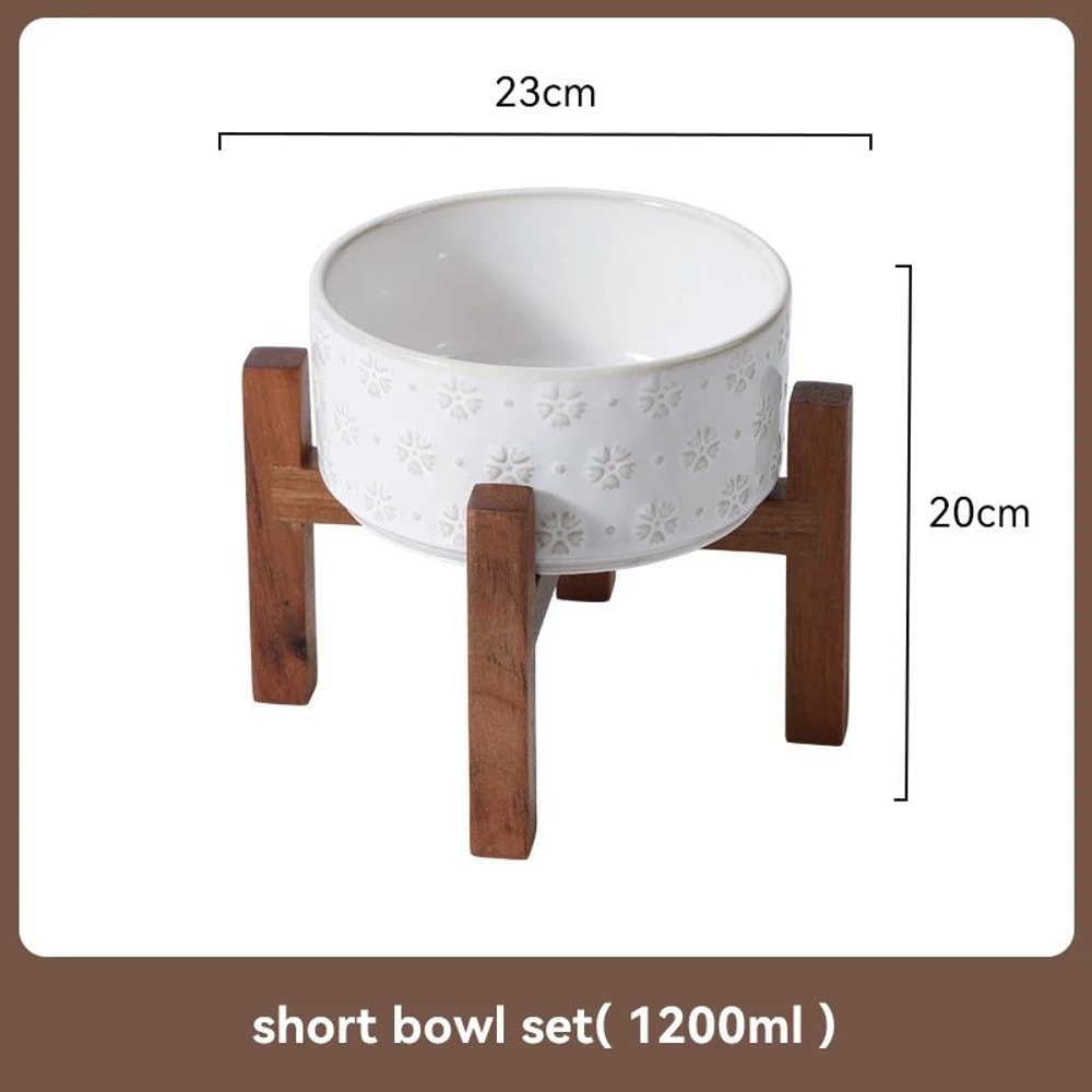 Elevated Ceramic Dog Bowl Set With Wooden Stand AntiSlip Double Food Water Feeder For Medium Large 12