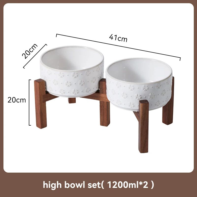 Elevated Ceramic Dog Bowl Set With Wooden Stand AntiSlip Double Food Water Feeder For Medium Large 16