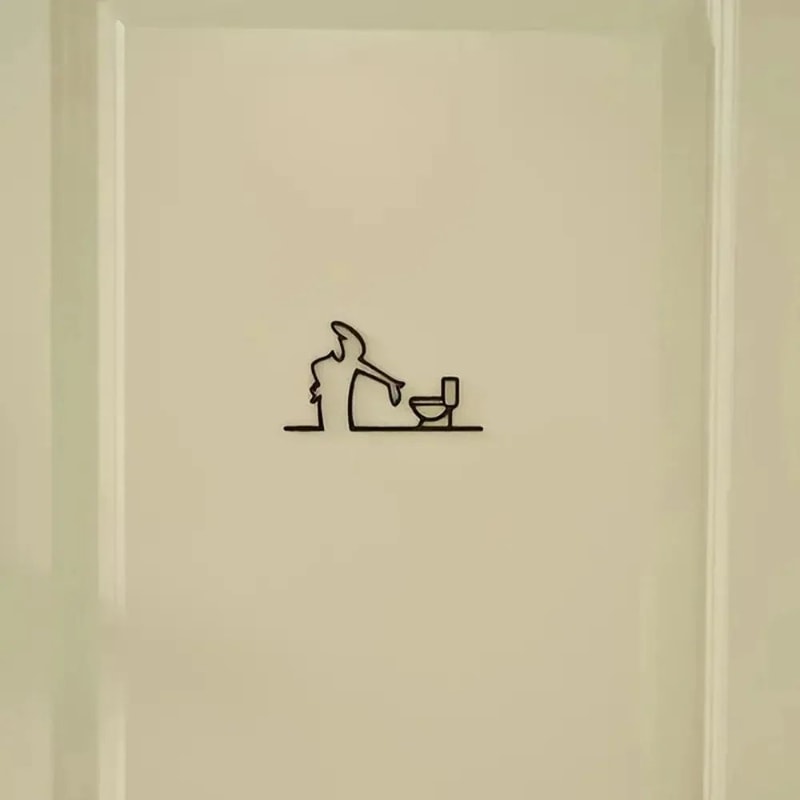 Modern Metal WC Toilet Wall Sign Decor Black Iron Bathroom Door Plate Self Adhesive 2D Flat Wall Ar 1