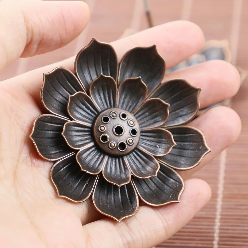 Antique Lotus Alloy Incense Burner Plate MultiHole Stick Holder For Buddha Incense Home Decor Ash C 4