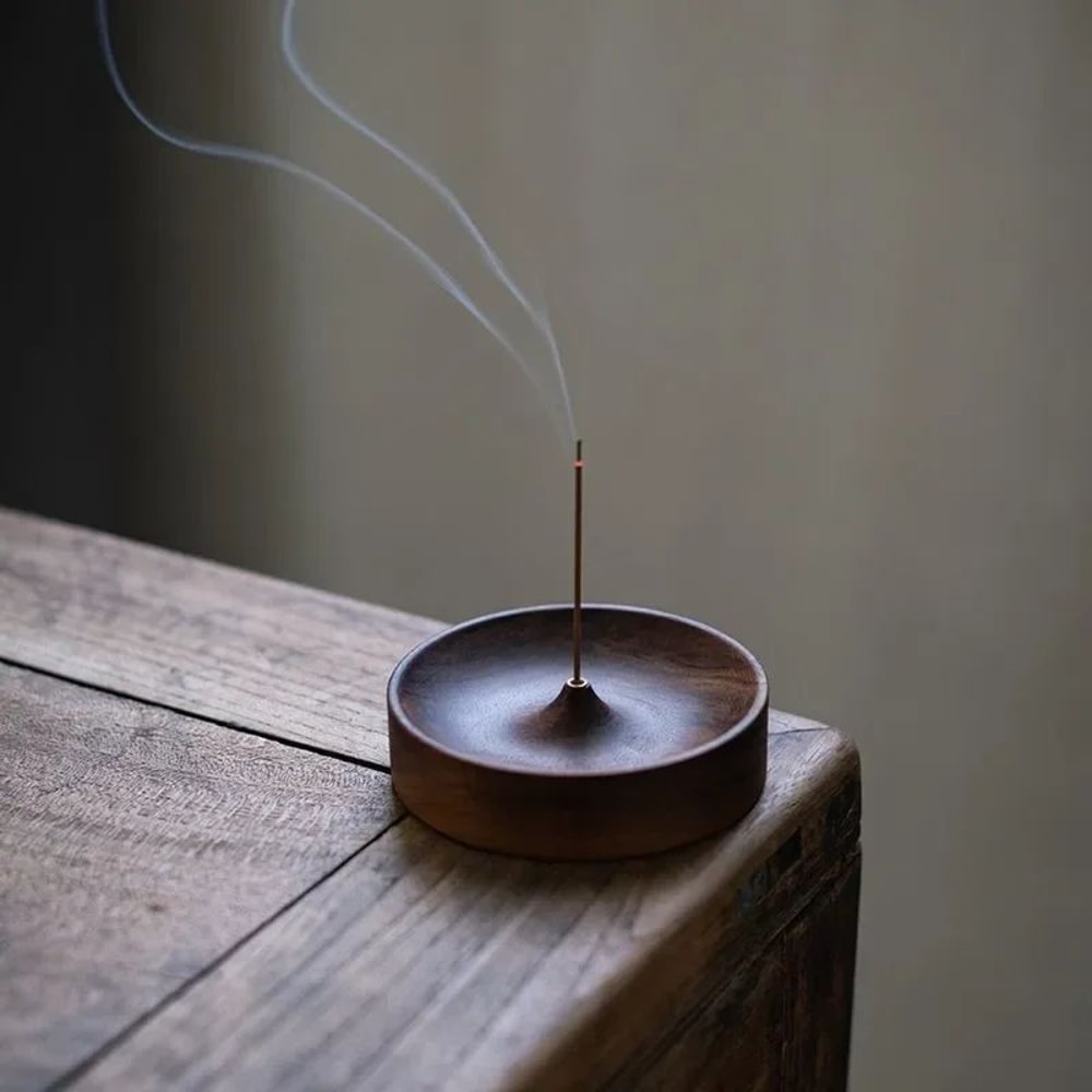 Handmade Black Walnut Incense Burner Tray Solid Wood Round Holder For Tea Ceremony Agarwood Zen Hom 6