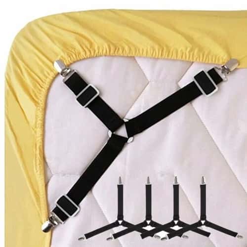 Adjustable Bed Sheet Fasteners Straps with Clips | Elastic Mattress Sheet Holder Grippers for Wrinkle-Free Bedding