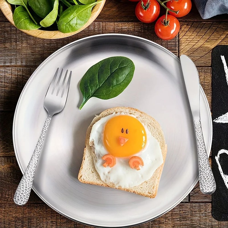 Stainless Steel Dinner Plate Round Stackable Serving Tray Reusable Metal Dessert BBQ Plate For Ca 0