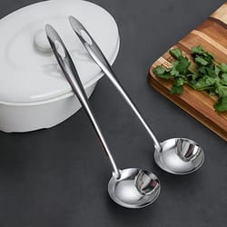 stainless steel soup oil separator colander spoon | long handle grease skimmer ladle for hot pot broth & gravy