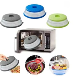 collapsible microwave splatter cover & drainer basket | splash-proof food plate lid for reheating, steaming & storage