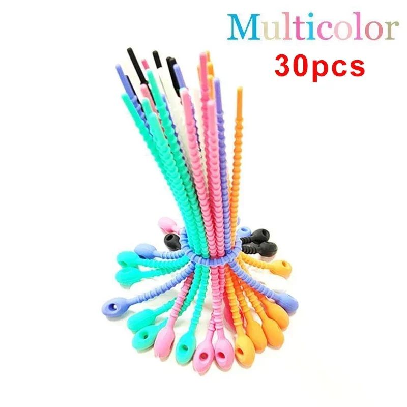 30 Pcs Reusable Silicone Zip Ties Bag Clips MultiPurpose Cable Organizer Straps For Cords Snacks 5