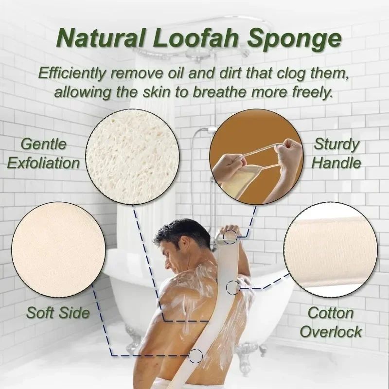Natural Loofah Back Scrubber Exfoliating Massage Strip With Handles Long Body Cleaning Belt For Sm 3