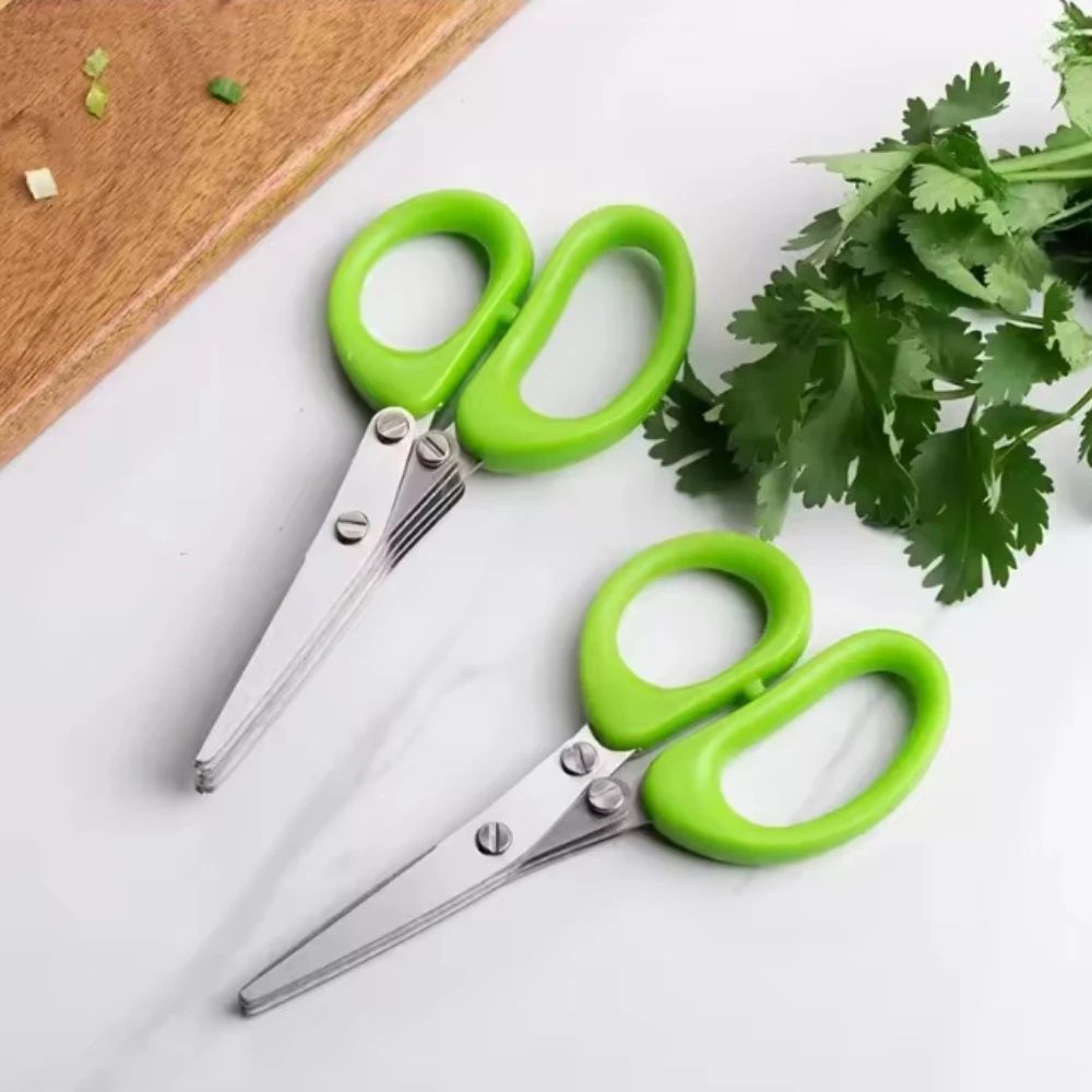 Multifunctional 5Layer Stainless Steel Herb Scissors Kitchen Scallion Cutter For Spices Onion Seaw 5