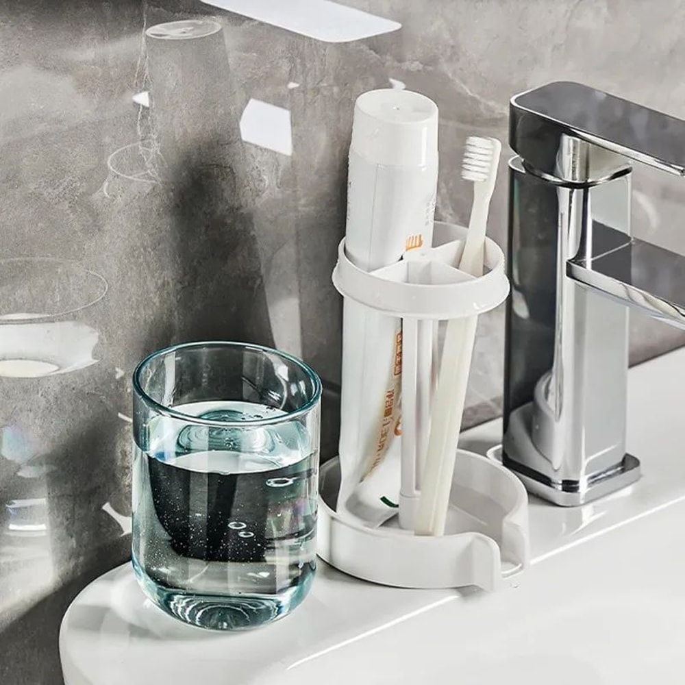 Multifunctional Toothbrush Toothpaste Holder Set With Dustproof Cover Bathroom Organizer With Dra 5