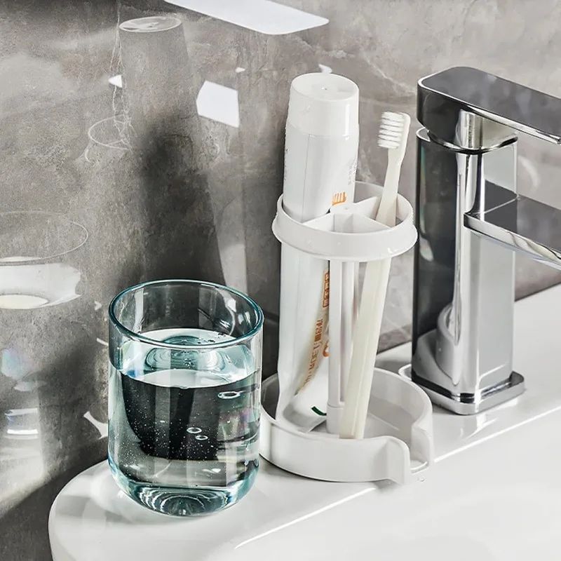 Multifunctional Toothbrush Toothpaste Holder Set With Dustproof Cover Bathroom Organizer With Dra 5