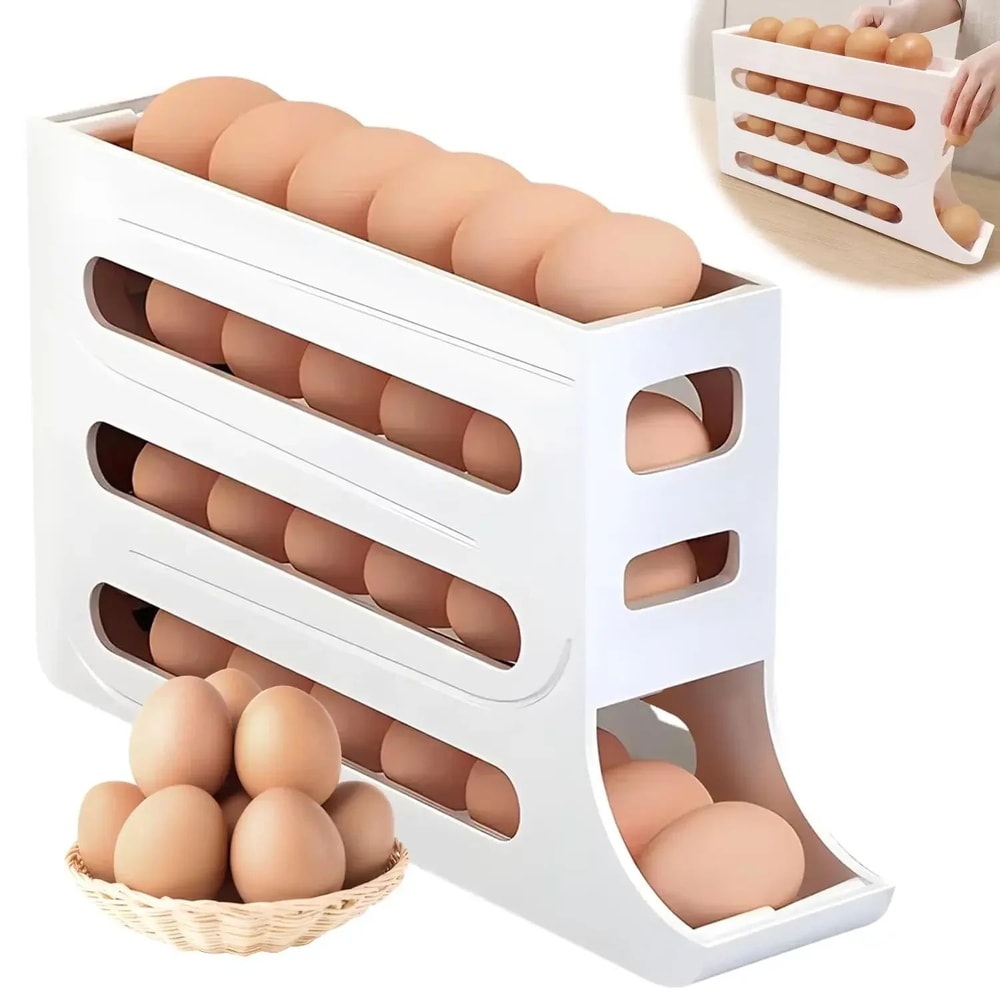 Auto Rolling Egg Holder For Fridge 4 Tier Refrigerator Egg Organizer Space Saving Egg Container Dis 0