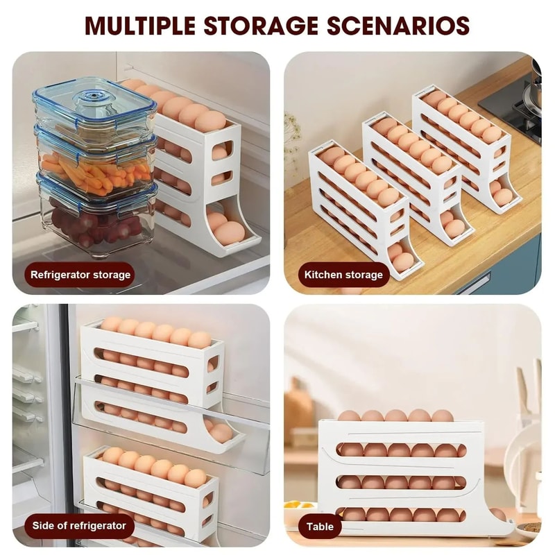 Auto Rolling Egg Holder For Fridge 4 Tier Refrigerator Egg Organizer Space Saving Egg Container Dis 1