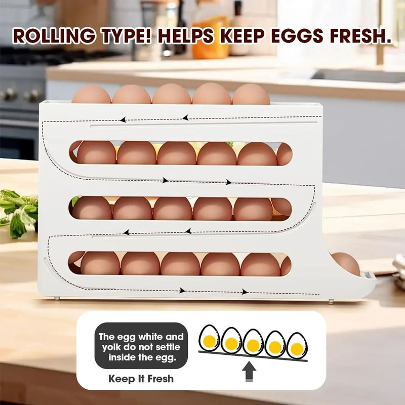 Auto Rolling Egg Holder For Fridge 4 Tier Refrigerator Egg Organizer Space Saving Egg Container Dis 2