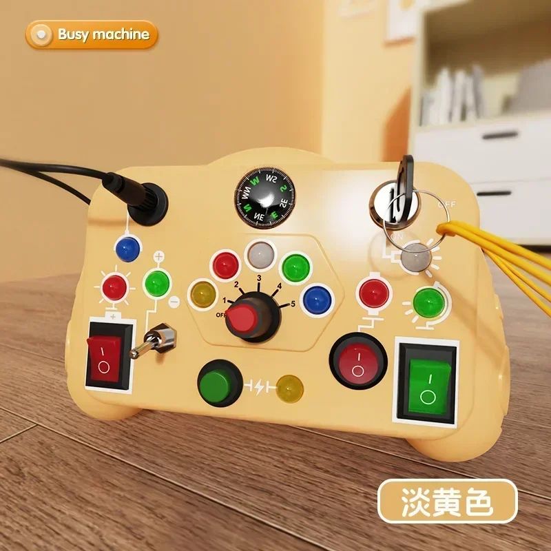 Montessori Busy Board Sensory Toy With LED Light Switch Travel Activity Game With Sound Option For 6