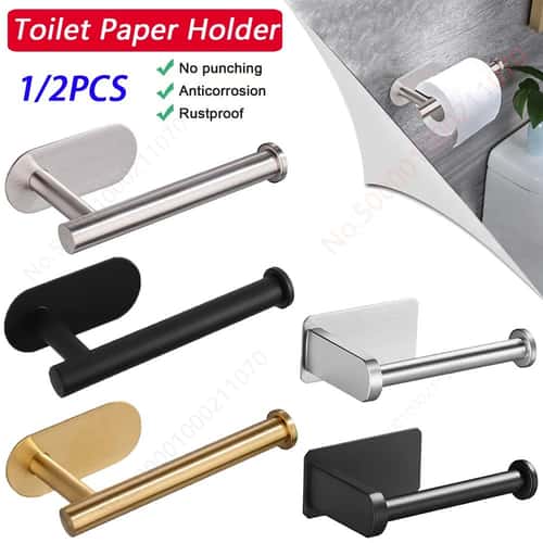 Stainless Steel Adhesive Toilet Paper Holder Set of 2, No Drill Bathroom and Kitchen Paper Towel Rack Rustproof