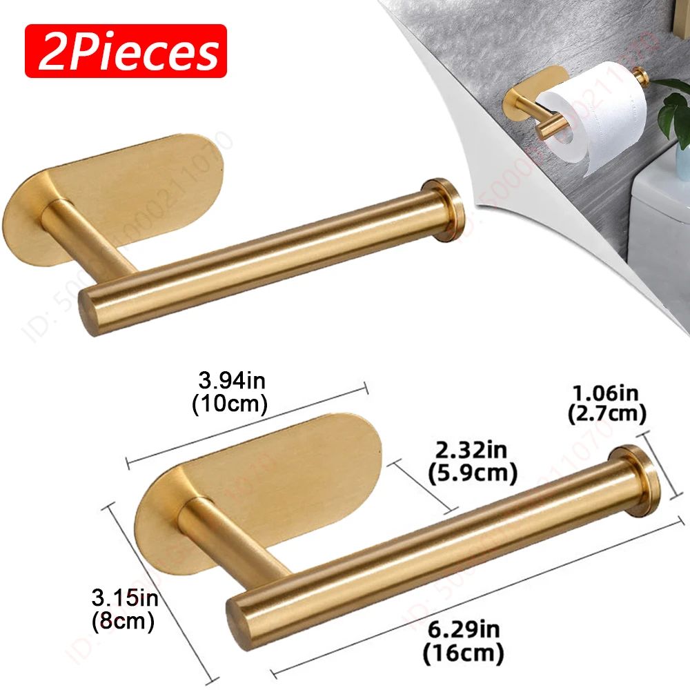 Stainless Steel Adhesive Toilet Paper Holder Set Of 2 No Drill Bathroom And Kitchen Paper Towel Rac 13