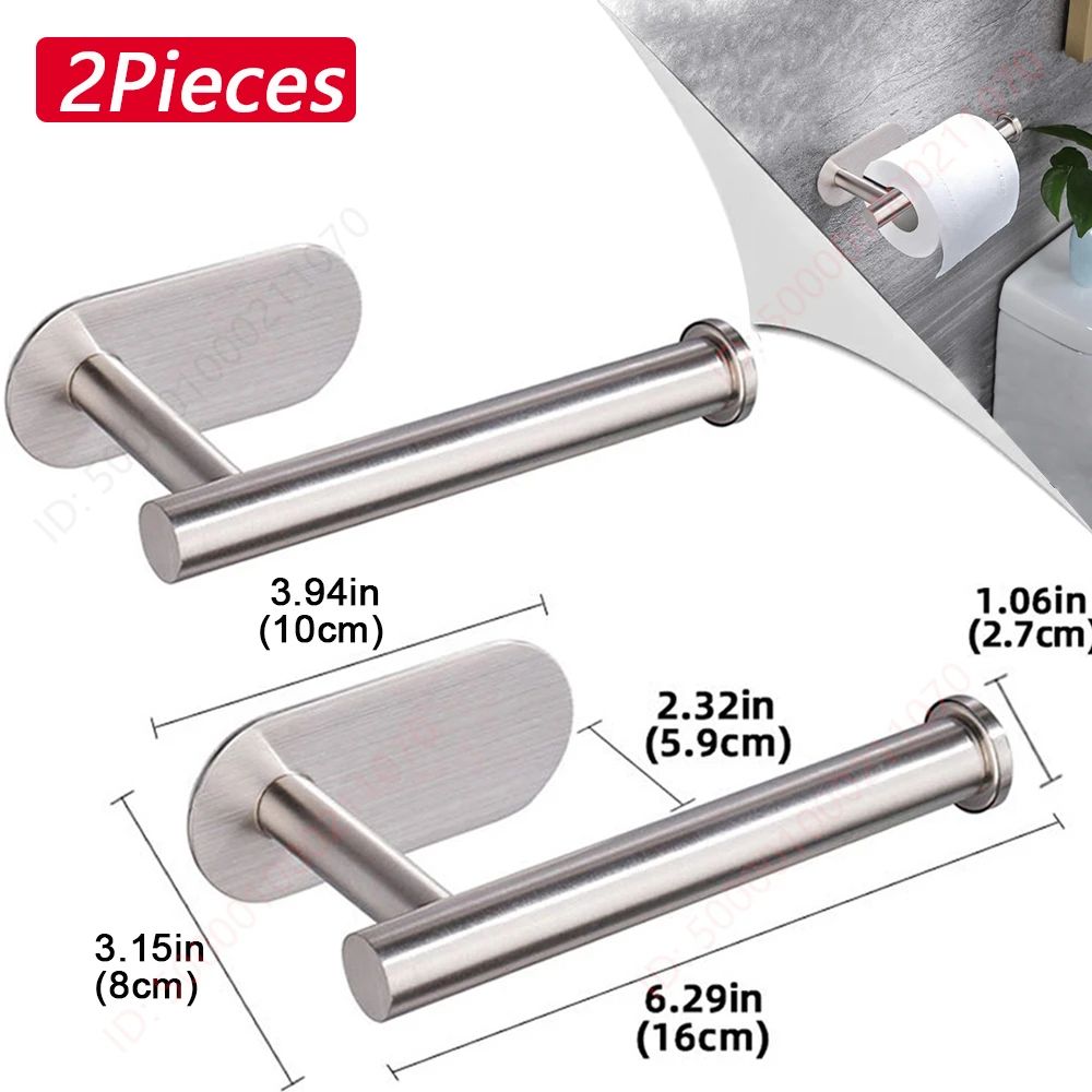 Stainless Steel Adhesive Toilet Paper Holder Set Of 2 No Drill Bathroom And Kitchen Paper Towel Rac 14