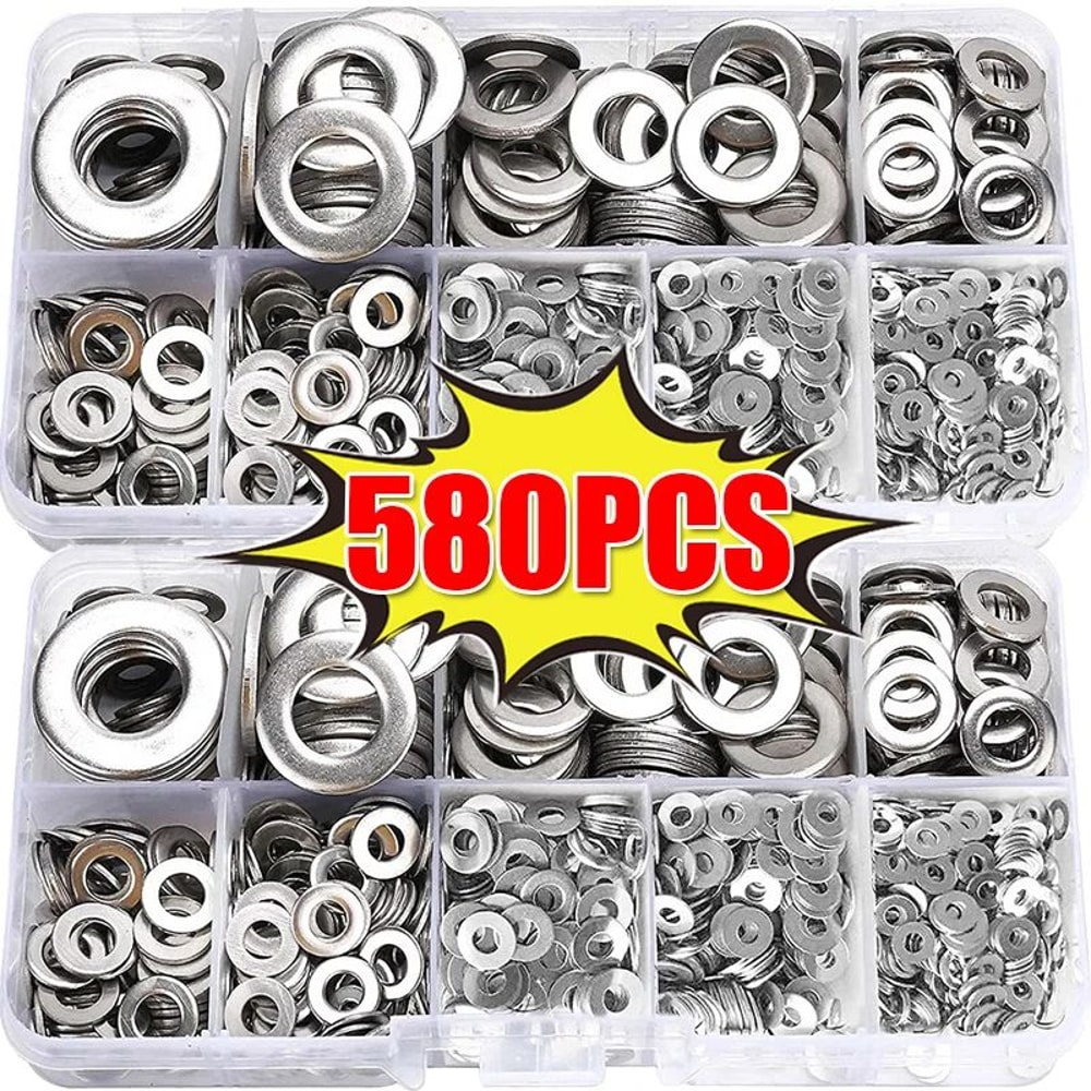 Stainless Steel Flat Washer Assortment Kit 180580pcs M2M12 Rings Gaskets For Screws Bolts Fasteners