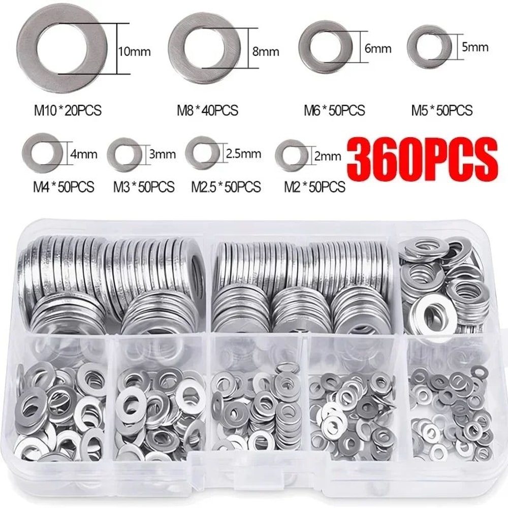 Stainless Steel Flat Washer Assortment Kit 180580pcs M2M12 Rings Gaskets For Screws Bolts Fasteners