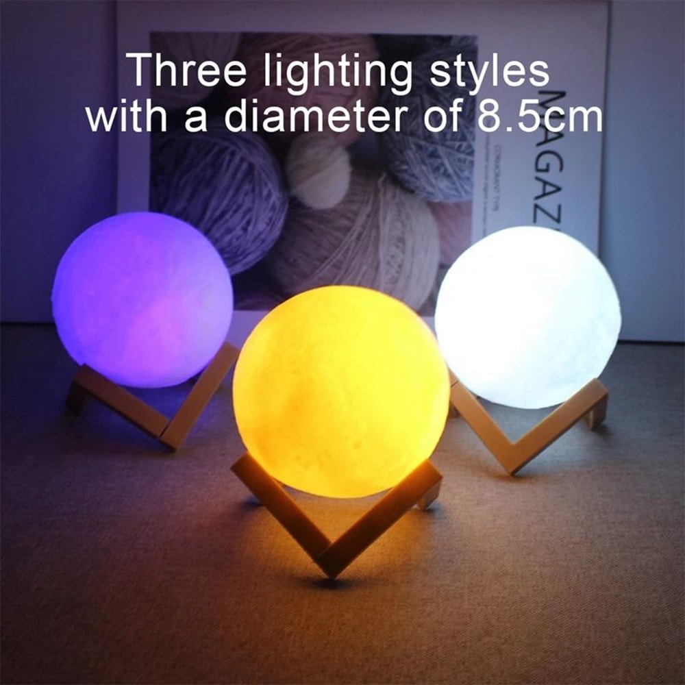 LED Moon Night Light Lamp 3D Galaxy Decor For Kids Bedroom Warm White Or 7 Color Cycle Cute Birthda