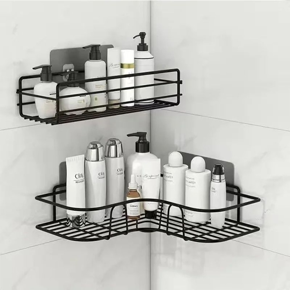 Floating Metal Wall Shelf Organizer Bathroom Kitchen Storage Rack No Drill Home Organizer Wall Hang 0