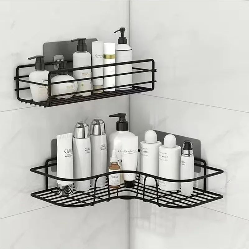 Floating Metal Wall Shelf Organizer Bathroom Kitchen Storage Rack No Drill Home Organizer Wall Hang 0