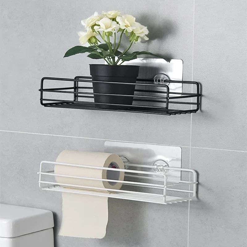 Floating Metal Wall Shelf Organizer Bathroom Kitchen Storage Rack No Drill Home Organizer Wall Hang 2