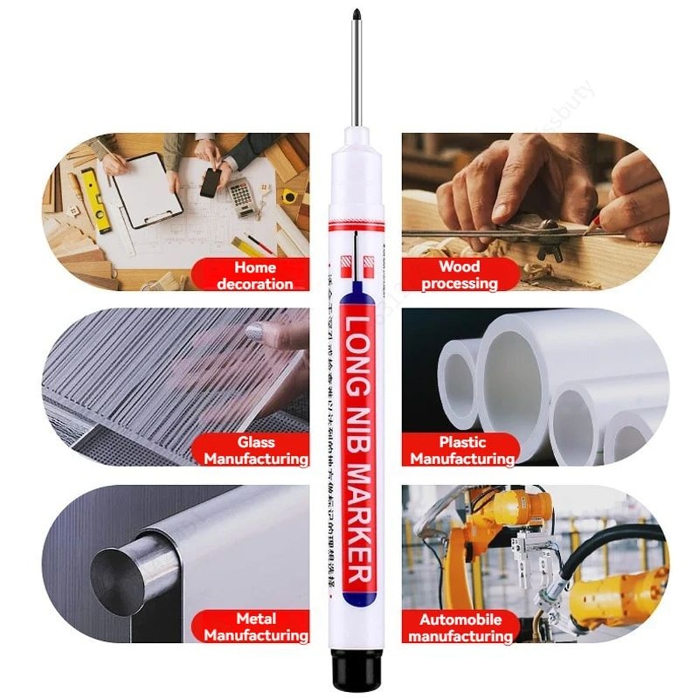 Deep Hole Long Nib Marker Set 4 Piece Waterproof Marking Pens For Metal Woodworking Bathroom DIY 2