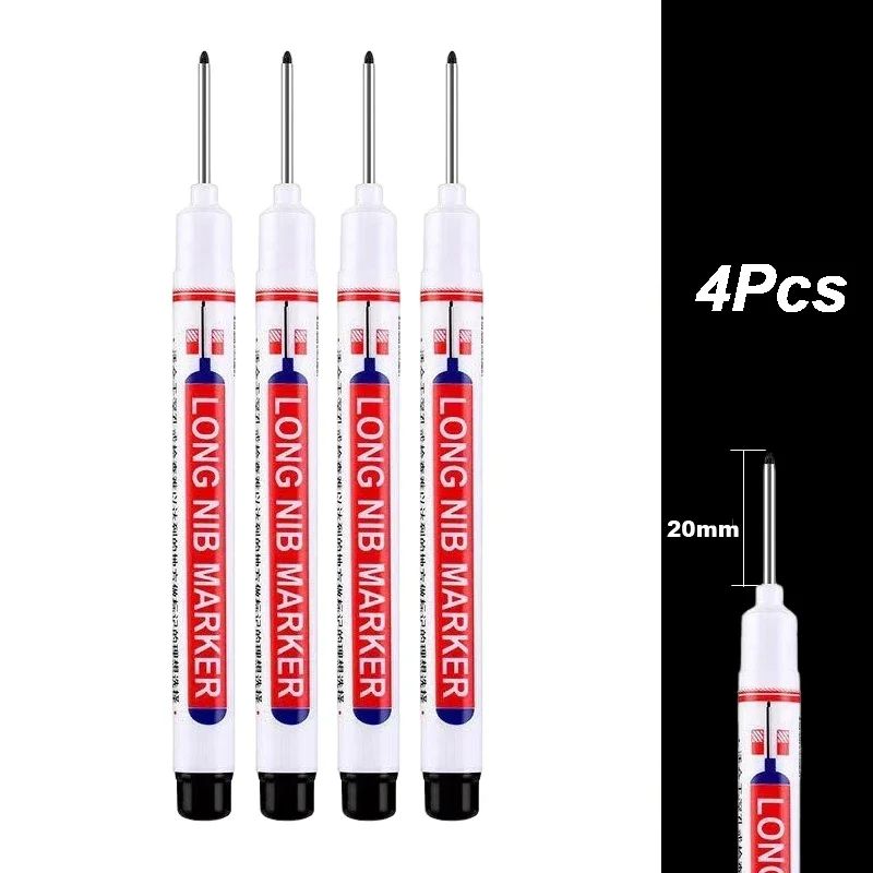 Deep Hole Long Nib Marker Set 4 Piece Waterproof Marking Pens For Metal Woodworking Bathroom DIY 4