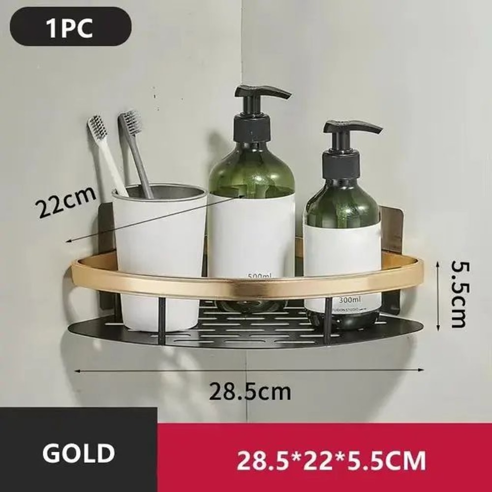 No Drill Bathroom Shower Shelf Wall Mounted Aluminum Shampoo Bottle Holder Corner Storage Rack For 12