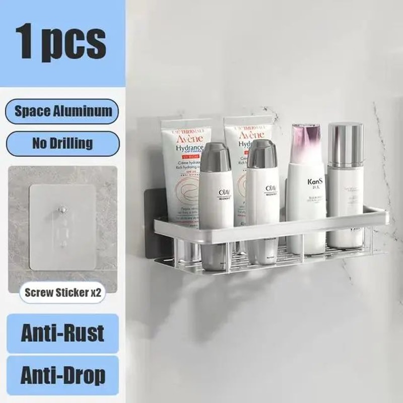 No Drill Bathroom Shower Shelf Wall Mounted Aluminum Shampoo Bottle Holder Corner Storage Rack For 14
