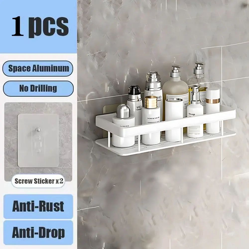 No Drill Bathroom Shower Shelf Wall Mounted Aluminum Shampoo Bottle Holder Corner Storage Rack For 18