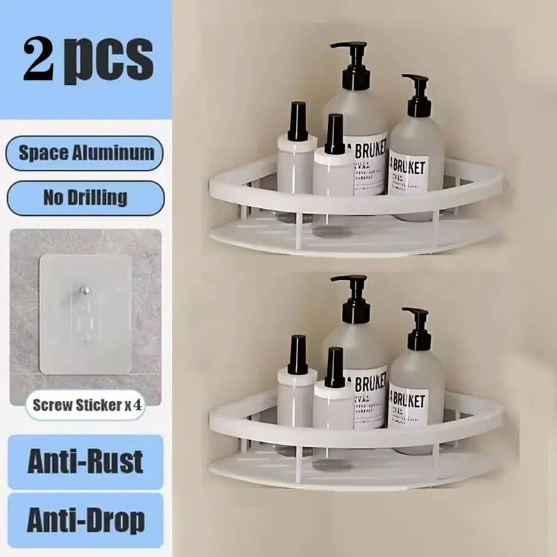 No Drill Bathroom Shower Shelf Wall Mounted Aluminum Shampoo Bottle Holder Corner Storage Rack For 21