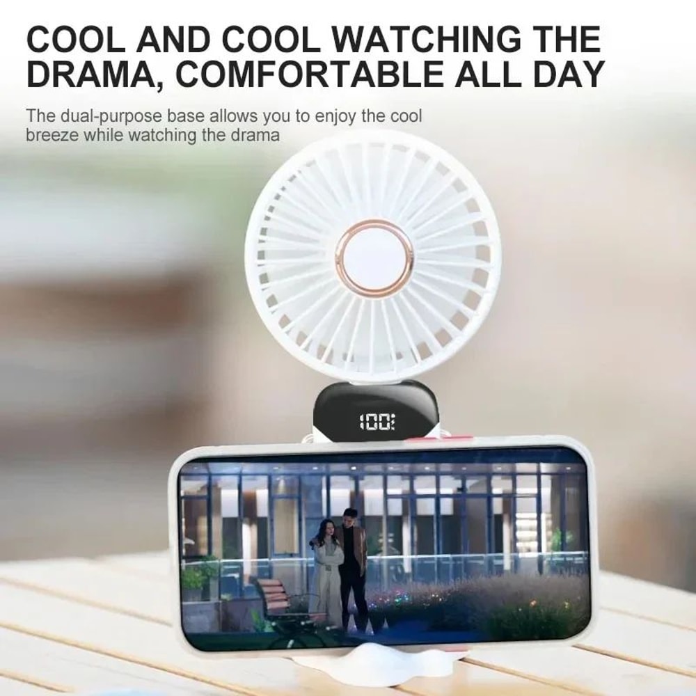 Foldable Handheld Mini Fan With Neck Hanging Design 5 Speed USB Rechargeable Fan With Phone Stand L 2