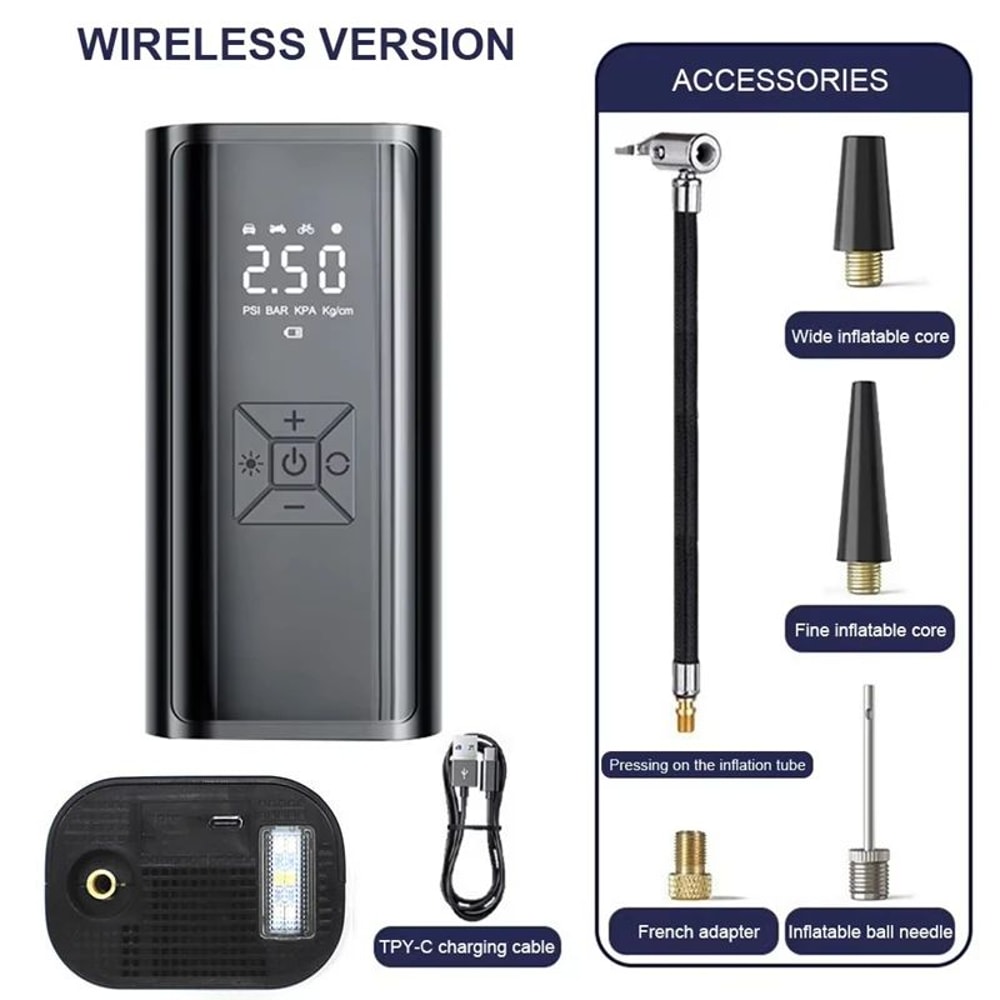 Wireless Car Air Compressor Tire Inflator With Digital Pressure Gauge For Car Motorcycle Bicycle Ba 8