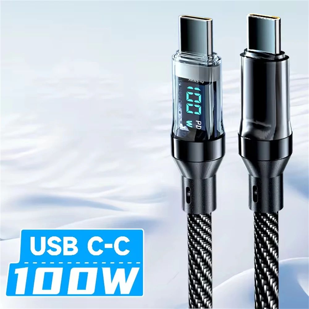 NNBILI 120W USB A To USB C And 100W USB C To USB C Fast Charging Cable With LED Power Display Woven 6