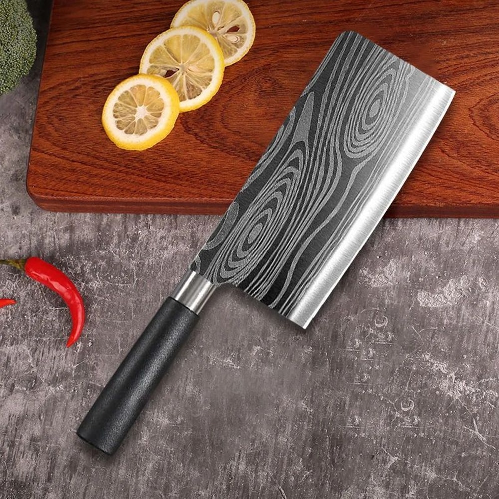Laser Damascus Pattern Chef Knife Set With Scissors And Sharpening Rod Stainless Steel Kitchen Kniv 1