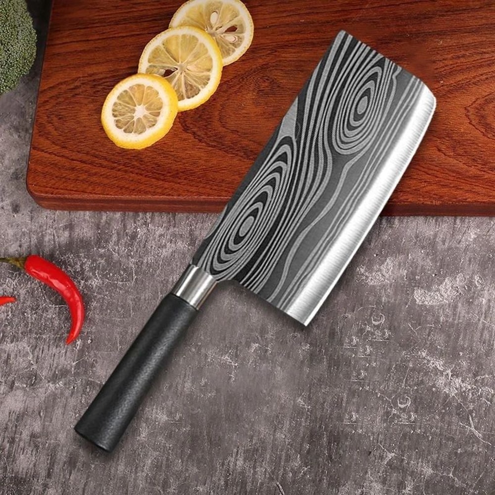 Laser Damascus Pattern Chef Knife Set With Scissors And Sharpening Rod Stainless Steel Kitchen Kniv 2