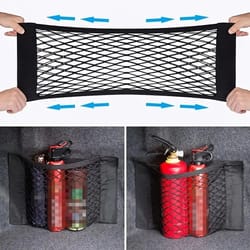 universal car storage net double mesh trunk organizer for fire extinguisher and cargo, elastic vehicle storage bag