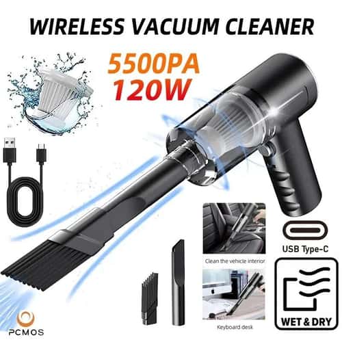PCMOS Wireless Handheld Vacuum Cleaner for Home and Car, Powerful Cordless 5500Pa Suction with Washable HEPA Filter