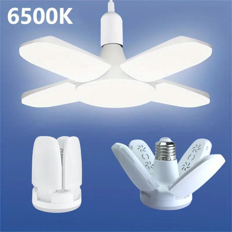 E27 Foldable Fan Blade LED Bulb 28W Deformable Ceiling Light 6500K Super Bright Garage Warehouse L 0