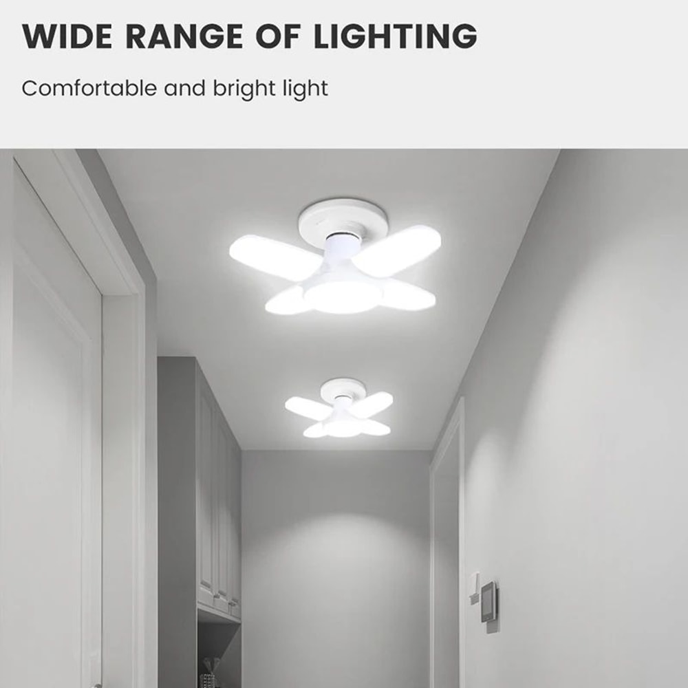 E27 Foldable Fan Blade LED Bulb 28W Deformable Ceiling Light 6500K Super Bright Garage Warehouse L 4