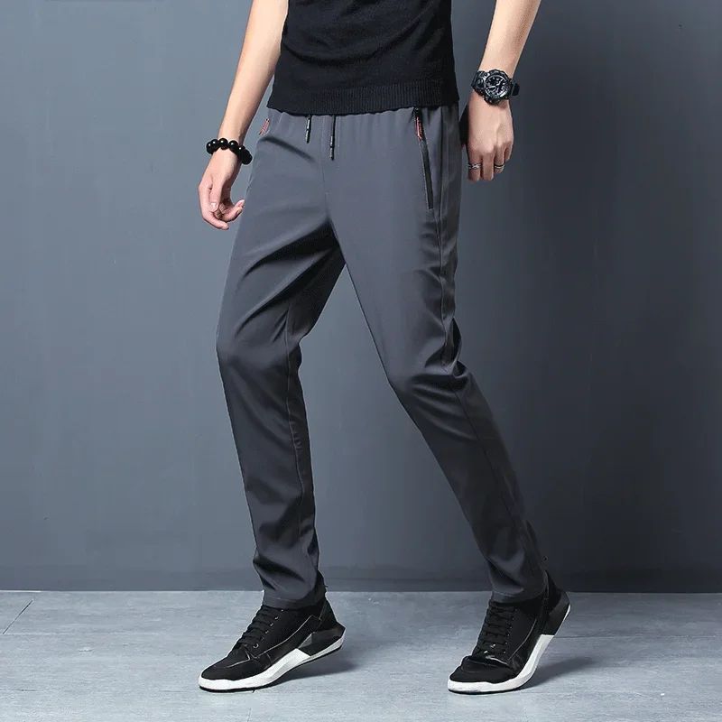 Mens Casual Jogger Pants Straight Slim Fit With Elastic Waist Korean Style Trousers In Blue Black G 3