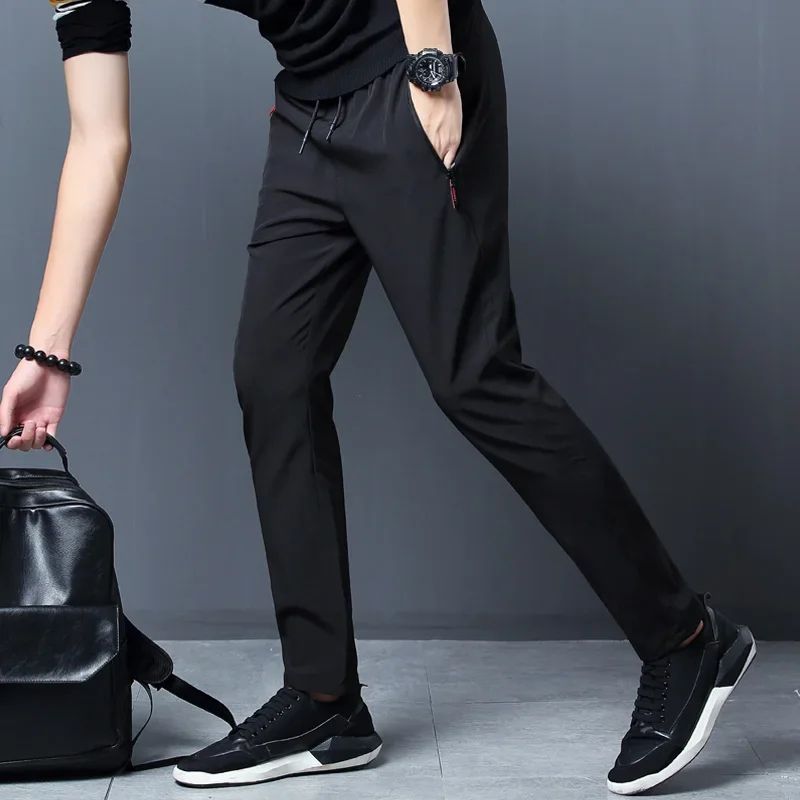 Mens Casual Jogger Pants Straight Slim Fit With Elastic Waist Korean Style Trousers In Blue Black G 4