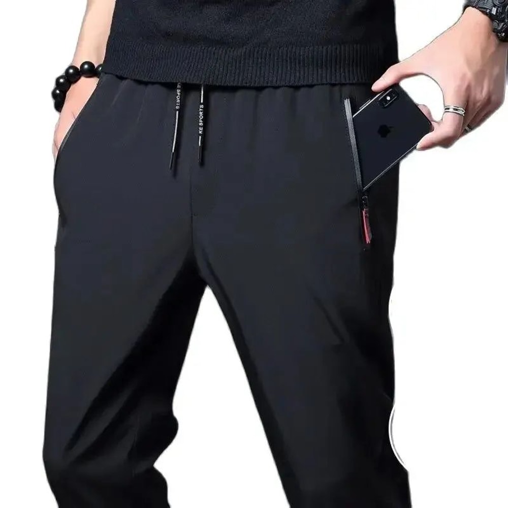 Mens Casual Jogger Pants Straight Slim Fit With Elastic Waist Korean Style Trousers In Blue Black G 5