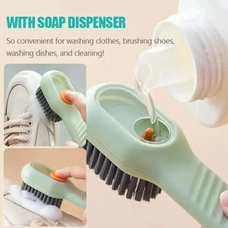 Multifunction Cleaning Shoe Brush With Automatic Liquid Dispenser Soft Bristles Long Handle Clothes 1