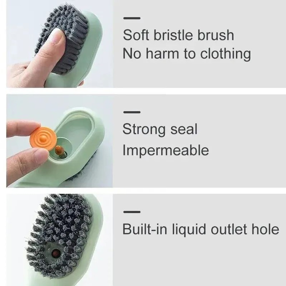 Multifunction Cleaning Shoe Brush With Automatic Liquid Dispenser Soft Bristles Long Handle Clothes 2