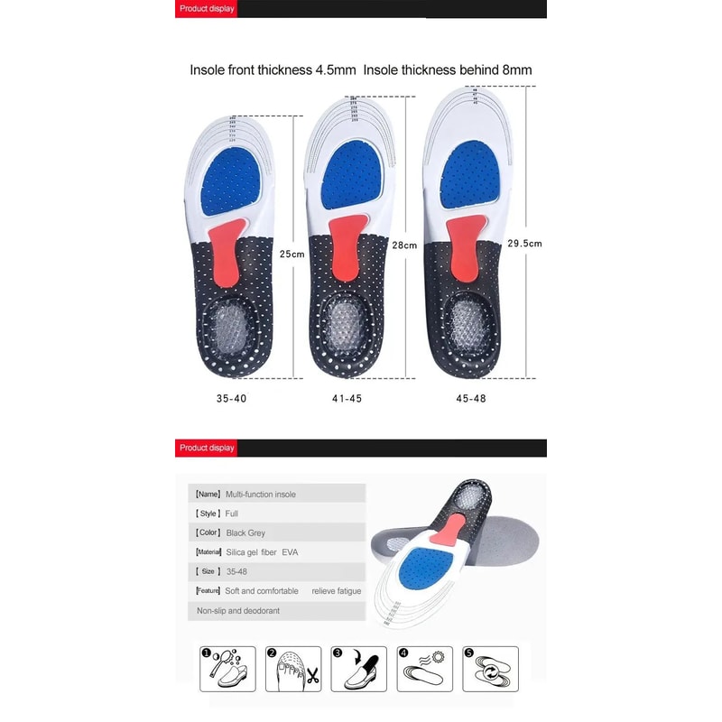 Orthopedic Insoles For Men Women Memory Foam Gel Inserts With Silicone Arch Support Sport Running 6