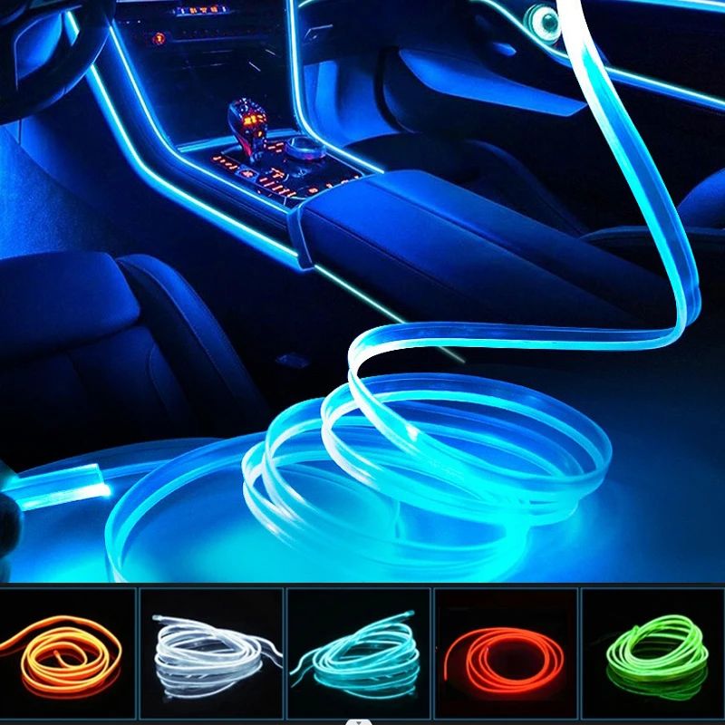 Car Interior LED Ambient Light Strips Cold Light Dashboard Console Decor With USB Or Cigarette Plug 0